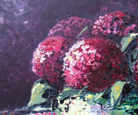 Michèle Kaus, Les hortensias, 2020, Acrylic on Canvas-QNR-1770909