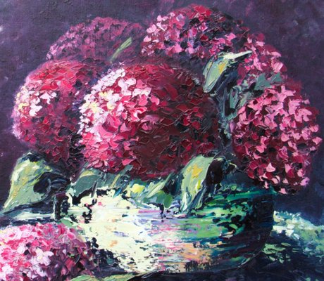 Michèle Kaus, Les hortensias, 2020, Acrylic on Canvas-QNR-1770909