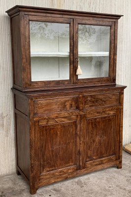 Mid 19th-Century 2-Part Step Back Walnut Pie Safe Cupboard with Glass Doors-PSK-1002604