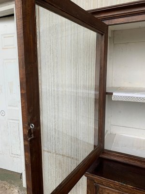 Mid 19th-Century 2-Part Step Back Walnut Pie Safe Cupboard with Glass Doors-PSK-1002604