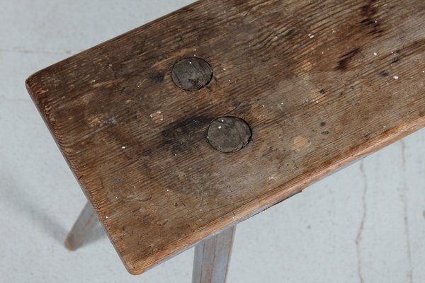 Mid 19th Century Swedish Bench in Pine with Fragments of Grey Paint-QQ-1725526