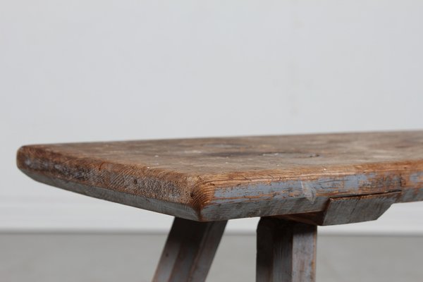 Mid 19th Century Swedish Bench in Pine with Fragments of Grey Paint-QQ-1725526