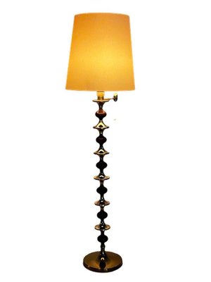 Mid 20th Century Floor Lamp with Wooden Stem Stacked with Brass-UCH-1224223