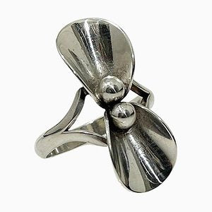 Mid-20th Century Sterling Silver Flower Ring attributed to Niels Erik, Denmark-UCH-1778342