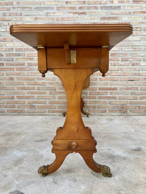 Mid-20th Century Winged Console Table in Walnut with Claw Feet in Bronze with Two Drawers and Wheels-NOU-1160479