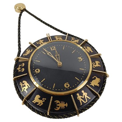 Mid 20th Century Zodiac Wall Clock in Black Metal & Brass, Germany, 1960s-UIW-2018068