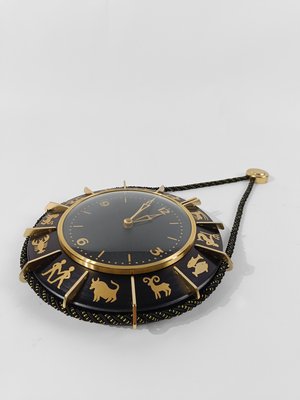 Mid 20th Century Zodiac Wall Clock in Black Metal & Brass, Germany, 1960s-UIW-2018068