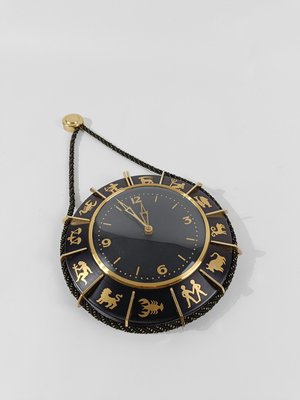 Mid 20th Century Zodiac Wall Clock in Black Metal & Brass, Germany, 1960s-UIW-2018068