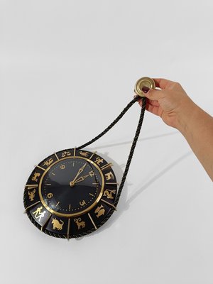 Mid 20th Century Zodiac Wall Clock in Black Metal & Brass, Germany, 1960s-UIW-2018068