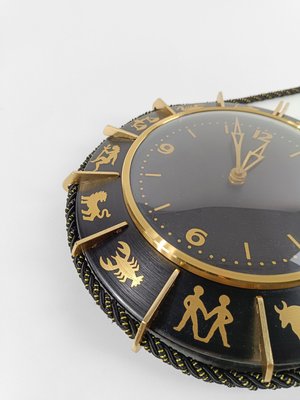 Mid 20th Century Zodiac Wall Clock in Black Metal & Brass, Germany, 1960s-UIW-2018068