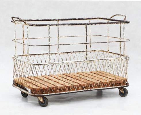 Mid-Centruy French Industrial Trolley Basket Cart, 1950-JUA-1815335