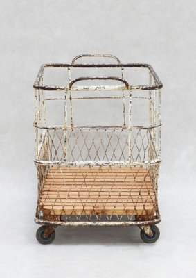 Mid-Centruy French Industrial Trolley Basket Cart, 1950-JUA-1815335