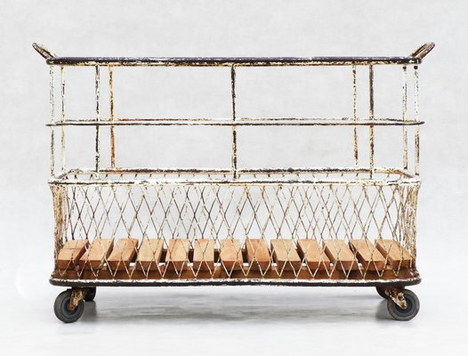 Mid-Centruy French Industrial Trolley Basket Cart, 1950-JUA-1815335