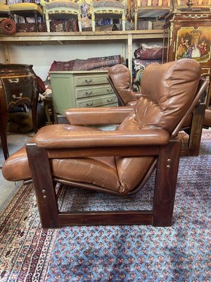 Mid-Centry Leather and Mahogany Chairs, Set of 2-NSG-2041613