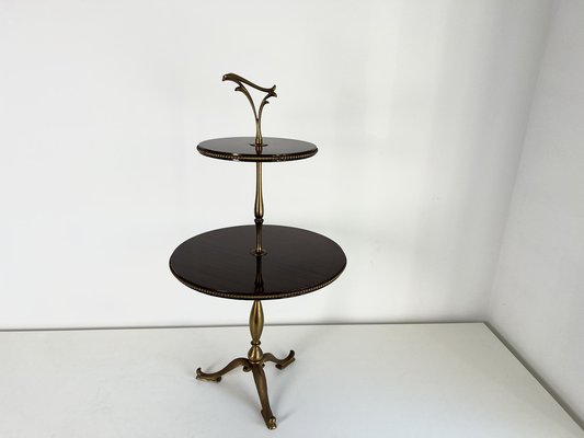 Mid-Century 2-Tier Side Table in Wood & Brass-KKG-1364467