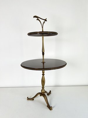 Mid-Century 2-Tier Side Table in Wood & Brass-KKG-1364467