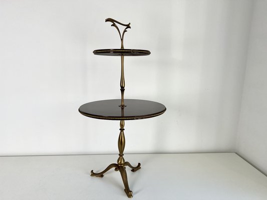 Mid-Century 2-Tier Side Table in Wood & Brass-KKG-1364467