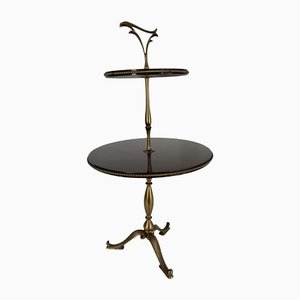 Mid-Century 2-Tier Side Table in Wood & Brass-KKG-1364467