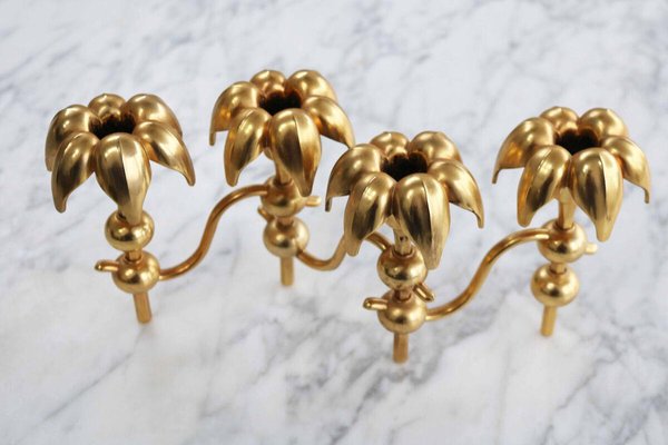 Mid-Century 24 Karat Gold-Plated Nail Palm Candleholder-FJP-1789519