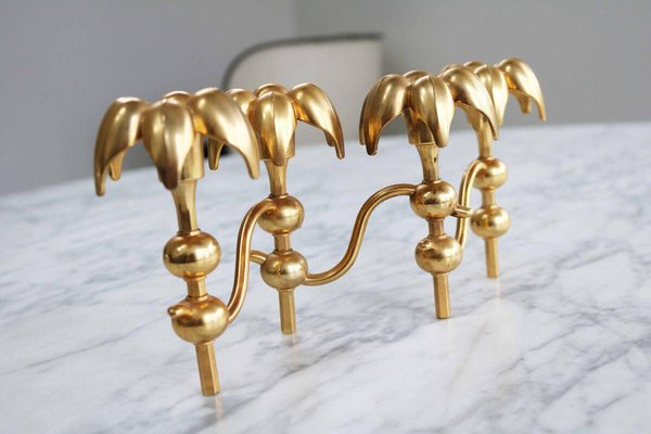 Mid-Century 24 Karat Gold-Plated Nail Palm Candleholder-FJP-1789519