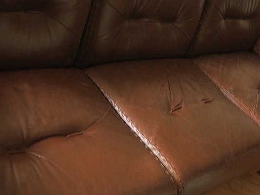 Mid-Century 3-Seater Sofa in Stitched Brown Leather, 1970s-ED-1749668