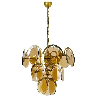 Mid-Century 3-Tier Brass and Glass Chandelier from Vistosi, 1960s-PUK-677968