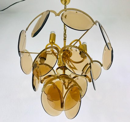 Mid-Century 3-Tier Brass and Glass Chandelier from Vistosi, 1960s-PUK-677968