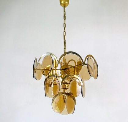 Mid-Century 3-Tier Brass and Glass Chandelier from Vistosi, 1960s-PUK-677968