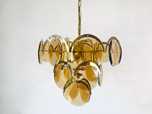 Mid-Century 3-Tier Brass and Glass Chandelier from Vistosi, 1960s-PUK-677968