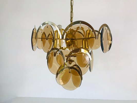 Mid-Century 3-Tier Brass and Glass Chandelier from Vistosi, 1960s-PUK-677968