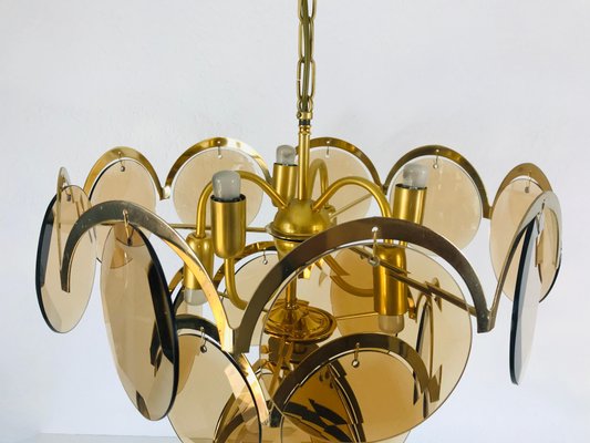 Mid-Century 3-Tier Brass and Glass Chandelier from Vistosi, 1960s-PUK-677968