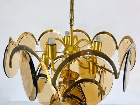 Mid-Century 3-Tier Brass and Glass Chandelier from Vistosi, 1960s-PUK-677968