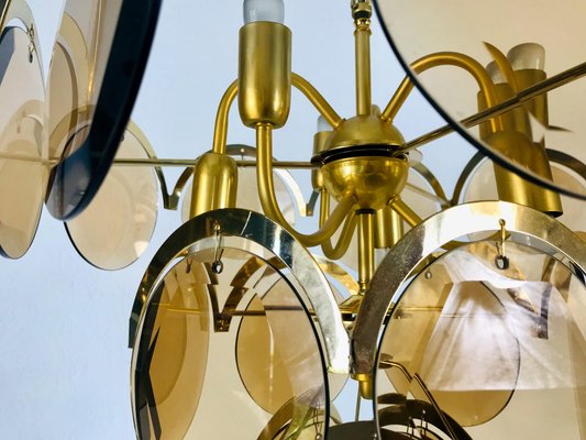 Mid-Century 3-Tier Brass and Glass Chandelier from Vistosi, 1960s-PUK-677968