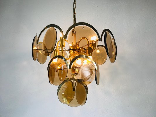 Mid-Century 3-Tier Brass and Glass Chandelier from Vistosi, 1960s-PUK-677968