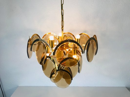 Mid-Century 3-Tier Brass and Glass Chandelier from Vistosi, 1960s-PUK-677968