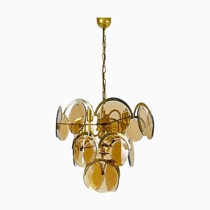 Mid-Century 3-Tier Brass and Glass Chandelier from Vistosi, 1960s-PUK-677968