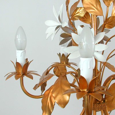 Mid-Century 5-Light Gilt Leaf & White Blossom Chandelier by Hans Kögl, 1970s-OE-897809