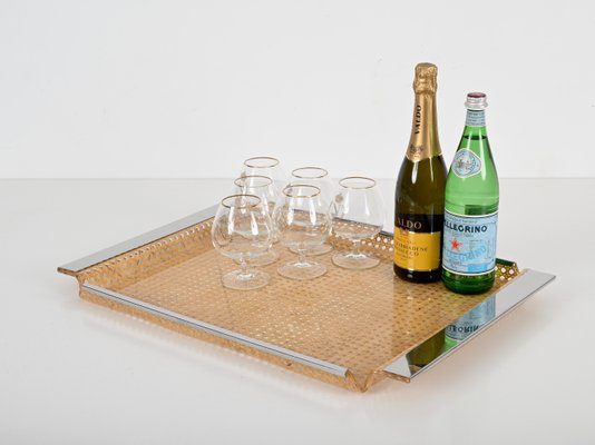 Mid-Century Acrylic Chrome and Vienna Straw Serving Tray from Christian Dior, 1970s-JDR-1779819