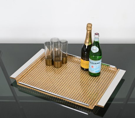 Mid-Century Acrylic Chrome and Vienna Straw Serving Tray from Christian Dior, 1970s-JDR-1779819