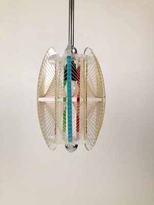 Mid-Century Acrylic & Mono Filament Pendant Lamp with Color Accents, Czech Republic, 1950s-BAF-763381