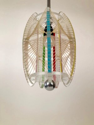 Mid-Century Acrylic & Mono Filament Pendant Lamp with Color Accents, Czech Republic, 1950s-BAF-763381