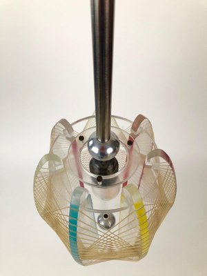 Mid-Century Acrylic & Mono Filament Pendant Lamp with Color Accents, Czech Republic, 1950s-BAF-763381