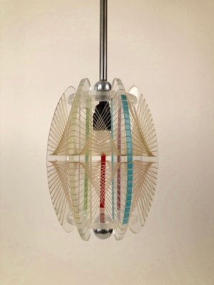 Mid-Century Acrylic & Mono Filament Pendant Lamp with Color Accents, Czech Republic, 1950s-BAF-763381