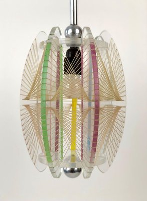 Mid-Century Acrylic & Mono Filament Pendant Lamp with Color Accents, Czech Republic, 1950s-BAF-763381