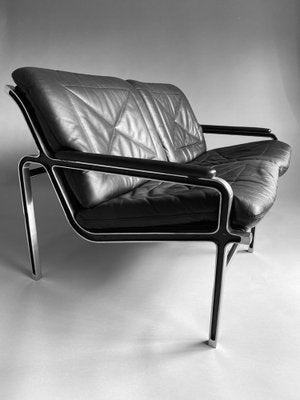 Mid-Century Aluminium and Black Leather Sofa by Andre Vanden Beuck-IEI-987770