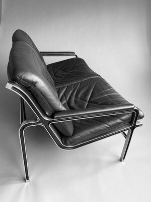 Mid-Century Aluminium and Black Leather Sofa by Andre Vanden Beuck-IEI-987770