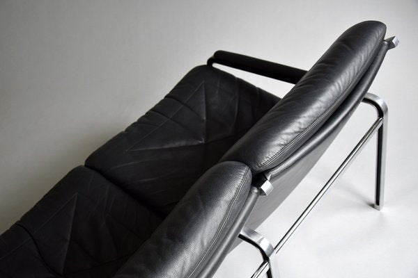 Mid-Century Aluminium and Black Leather Sofa by Andre Vanden Beuck-IEI-987770