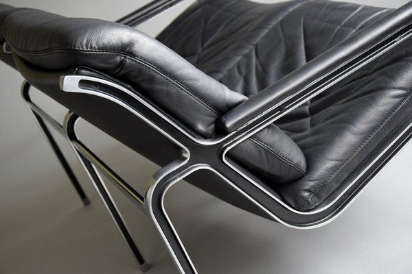 Mid-Century Aluminium and Black Leather Sofa by Andre Vanden Beuck-IEI-987770