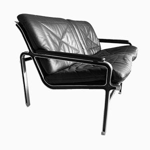 Mid-Century Aluminium and Black Leather Sofa by Andre Vanden Beuck-IEI-987770