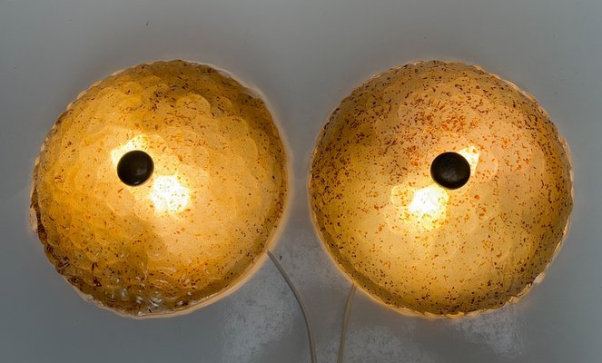 Mid-Century Amber Bubble Glass Flush Mounts, 1970s, Set of 2-WZZ-1787003